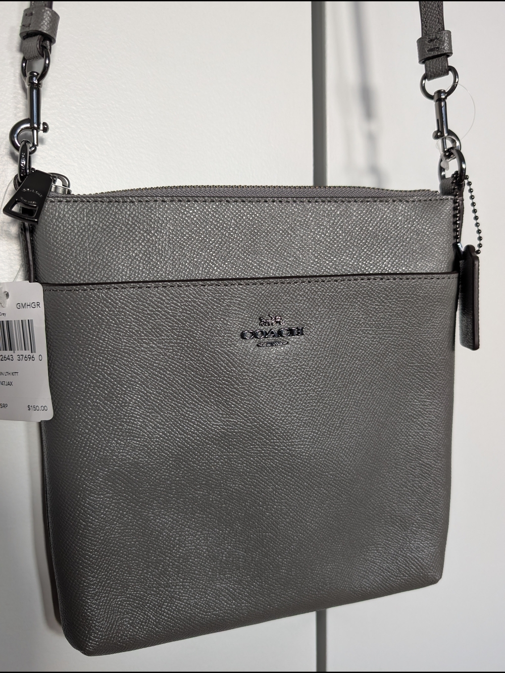 Coach Kitt Messenger Crossbody Bag in Gray Leather NWT
